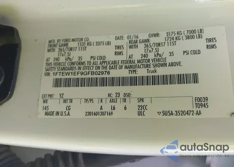 2016 Ford F-150 Xl from USA, damaged, VIN 1FTEW1EF9GFB02976